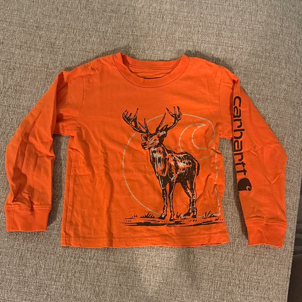 Carhartt Kids Vibrant Orange Deer Graphic Long Sleeve Tee- size 3T
